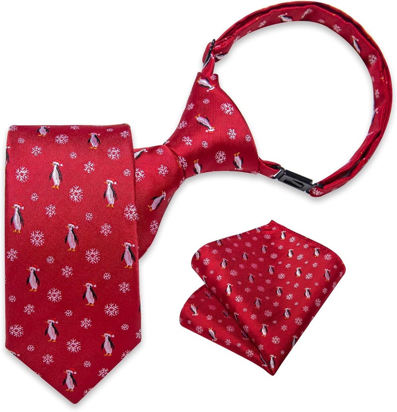 DiBanGu Boys Christmas Tie Set Silk Xmas Holiday Pre-tied tie and pocket Square for Kids Festive Tie with Gift Box - Image 1
